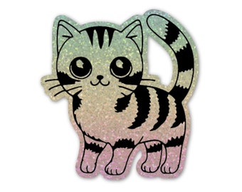 Glitter Tiger Cat Sticker. Vinyl Kitty Sticker. Cat Laptop Sticker. Cat Car Sticker. Vinyl Laptop Cat. Waterbottle Cat. Tabby Cat Art.