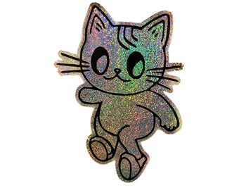 Glitter Dancing Cat Sticker. Vinyl Kitty Sticker. Cat Laptop Sticker. Cat Car Sticker. Vinyl Laptop Cat. Waterbottle Cat. Trippy Cat Art.