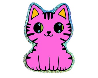 Pink Glitter Cat. Vinyl Kitty Sticker. Cat Laptop Sticker. Car Cat Sticker. Vinyl Cat. Water Bottle Sticker. Glittery Pink Cat Art