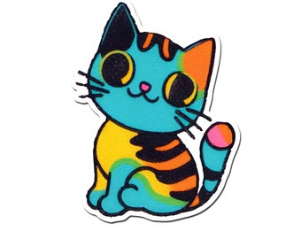 Blue Pastel Cartoon Cat Sticker. Vinyl Kitty Sticker. Cat Drawing Laptop Sticker. Retro Cat Art. Water Bottle Sticker. Vintage 1950s Cat Art