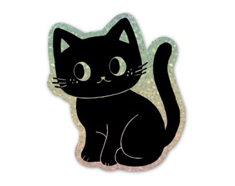 Glitter Mini Black Cat Sticker. Vinyl Kitty Sticker. Cat Laptop Sticker. Cat Car Sticker. Vinyl Laptop Cat. Waterbottle Cat. Tortie Cat.