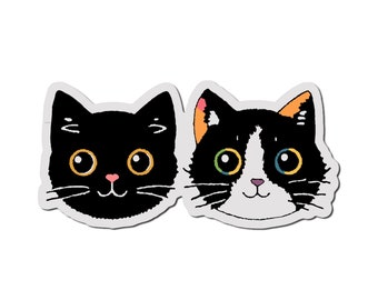 Clear Black and White Cat Friends Sticker. Vinyl Kitty Sticker. Cat Laptop Sticker. Cute Cat Art. Water Bottle Sticker. Bonded Pair Cats