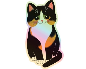 Holographic Orange Calico Cat Drawing Sticker. Vinyl Kitty Sticker. Cat Laptop Sticker. Cat Car Sticker. Vinyl Laptop Cat. Waterbottle Cat.