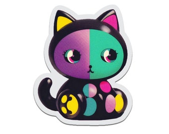 Clear Midcentury Black Cat Toy Sticker. Vinyl Kitty Sticker. Cat Laptop Sticker. Vinyl Laptop Cat. Water Bottle Sticker. Vintage Toy Cat