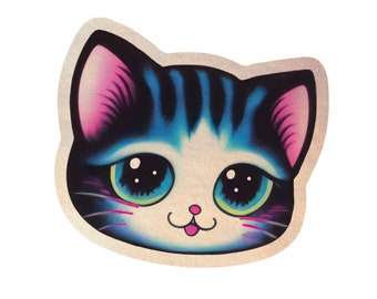 Holographic Pink Blue Cat Sticker. Kitty Sticker. Cat Laptop Sticker. Cat Stocking Stuffer. Vinyl Laptop Cat. Children's Illustration Kitty