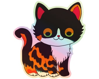 Holographic Orange Tiger Cat Drawing Sticker. Vinyl Kitty Sticker. Cat Laptop Sticker. Cat Car Sticker. Vinyl Laptop Cat. Waterbottle Cat.