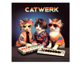 Electronic Synth Cats Sticker. Vinyl Kitty Sticker. Tabby Cat Laptop Sticker. Cat Car Sticker. Synthesizer Sticker. Catwerk Synth Cat Art.