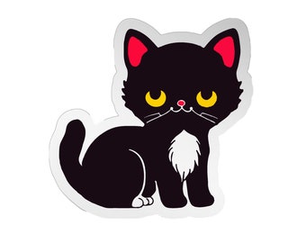 Silver Black and White Cat Sticker. Vinyl Kitty Sticker. Cat Laptop Sticker. Cat Car Sticker. Vinyl Laptop Cat. Waterbottle Cat.