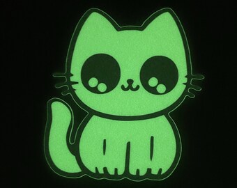 Glow-in-the-Dark Space Cat. Vinyl Kitty Sticker. Cat Laptop Sticker. Car Cat Sticker. Vinyl Cat. Water Bottle Sticker. Glowing Cat Art