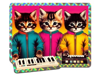 Prismatic Keyboard Cat Sticker. Vinyl Kitty Sticker. Cat Laptop Sticker. Cat Car Sticker. Synthesizer Sticker. Waterbottle Synth Cat Art.