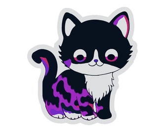 Clear Purple Cartoon Cat Illustration Sticker. Vinyl Kitty Sticker. Cat Laptop Sticker. Tiger Cat. Water Bottle Sticker. Vintage Cat Art