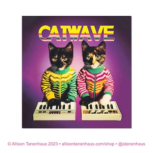 Elektronischer Synth Katzen Aufkleber. Vinyl-Kitty Aufkleber. Getigerte Katze Laptop Sticker. Katze Autoaufkleber. Synthesizer Aufkleber. New Wave Synth Katze Kunst.