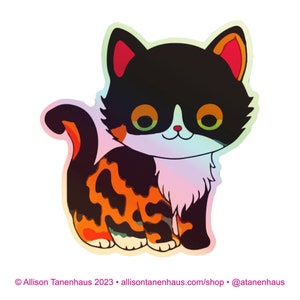 ホログラフィック オレンジ タイガー キャット ドローイング ステッカー。ビニール製キティ ステッカー。猫のラップトップ ステッカー。猫の車用ステッカー。ビニール製ラップトップ キャット。ウォーターボトル キャット。