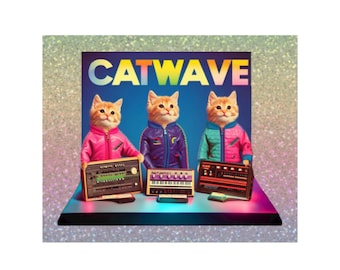 Pegatina de gato con sintetizador y purpurina. Pegatina de gatito de vinilo. Pegatina de gato para portátil. Pegatina de gato para coche. Gato de vinilo para portátil. Gato botella de agua. Arte de gato musical.