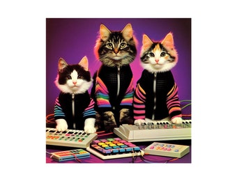 Pegatina electrónica de gatos sintetizadores. Pegatina de gatito de vinilo. Pegatina para portátil gato atigrado. Pegatina de coche de gato. Pegatina del sintetizador. Arte del gato sintetizador New Wave.