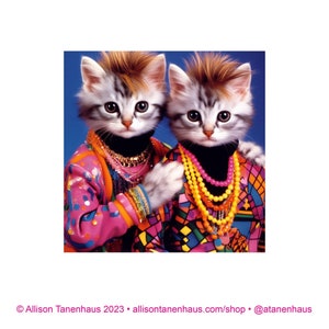 New Wave School Portrait Cat Sticker. Vinyl Kitty Sticker. Tabby Cat Laptop Sticker. Cat Car Sticker. Cat Photo Sticker. 1980s Cat Art.