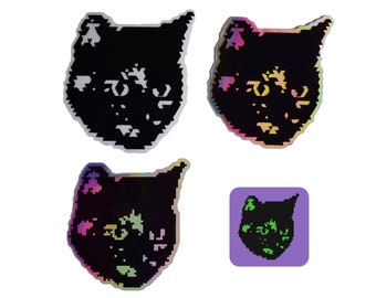 4 Tortoiseshell Black Cat Stickers • Pixel Combo Pack • Vinyl Kitty Sticker. Cat Laptop Sticker. Car Sticker. Vinyl Laptop. Water Bottle