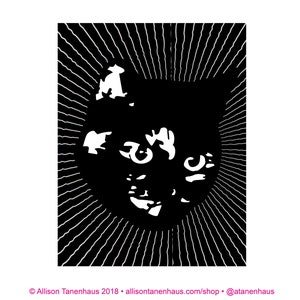 ElectroSpiral preto e branco • Cartão postal tartaruga/gato preto