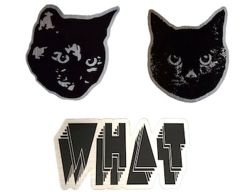 1 WAT + 2 Tortoiseshell Black Cat Stickers • Chrome Combo Pack • Vinyl Kitty Sticker. Kat Laptop Sticker. Vinyl Laptop. Waterfles Kat