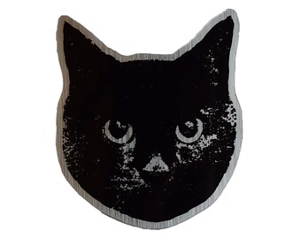Silver Chrome Black Cat. Vinyl Cat Sticker. Cat Laptop Sticker. Cat Car Sticker. Vinyl Laptop Cat. Cat Sticker. Black Kitty Art Water Bottle