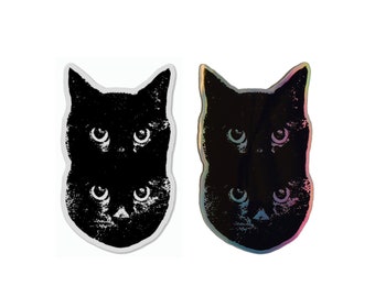 Holographic + Clear DOUBLE Black Cat Stickers • Vinyl Kitty Sticker. Cat Laptop Sticker. Vinyl Laptop Cat. Water Bottle Sticker. Black Kitty