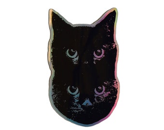 Holographic Double Cat Sticker. Vinyl Kitty Sticker. Cat Laptop Sticker. Cat Car Sticker. Vinyl Laptop Cat. Water Bottle Cat. Black Cat.