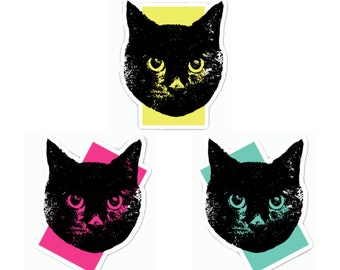 3 Black Cat Stickers • Rainbow Kitty Sticker. Cat Laptop Sticker. Cat Car Sticker. Vinyl Laptop Cat Water Bottle Sticker Black Kitty Cat Art