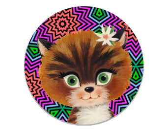 Knitty Calico Cat Vinyl Sticker Decal for Laptop Car Bumper Water Bottle Waterproof Cats Kitty Kitten Cute Stickers Tabby Knit Knitting Yarn