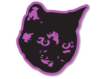 Purple Tortoiseshell Cat Sticker. Black Cat. Vinyl Kitty Sticker. Cat Laptop Sticker. Cat Car Sticker. Vinyl Laptop Cat Water Bottle Sticker