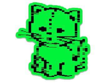 Bright Green Pixel Cat Sticker. Vinyl Kitty Sticker. Cat Laptop Sticker. Cat Car Sticker. Vinyl Laptop Cat. Waterbottle Cat. Video Game Art.