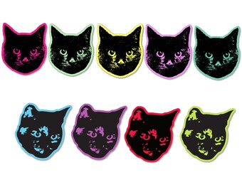 9 Tortoiseshell Black Cat Stickers • Rainbow Kitty Sticker. Cat Laptop Sticker. Cat Car Sticker. Vinyl Laptop Cat. Water Bottle Sticker