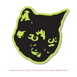 Green Tortoiseshell Cat Sticker. Black Cat. Vinyl Kitty Sticker. Cat Laptop Sticker. Cat Car Sticker. Vinyl Laptop Cat. Water Bottle Cat. image 1