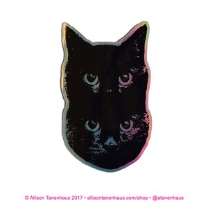 Holographic Double Cat Sticker. Vinyl Kitty Sticker. Cat Laptop Sticker. Cat Car Sticker. Vinyl Laptop Cat. Water Bottle Cat. Black Cat.