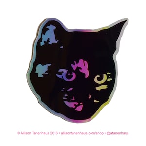 Holographic Tortoiseshell Cat. Black Cat Sticker. Vinyl Kitty Sticker. Cat Laptop Sticker. Cat Car Sticker. Vinyl Laptop. Water Bottle Art.