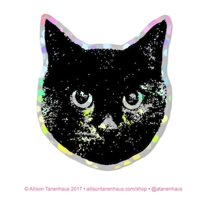Glitter Rainbow Black Cat. Vinyl Cat Sticker. Cat Laptop Sticker. Cat Car Sticker. Vinyl Laptop Cat. Water Bottle Cat. Black Kitty Art