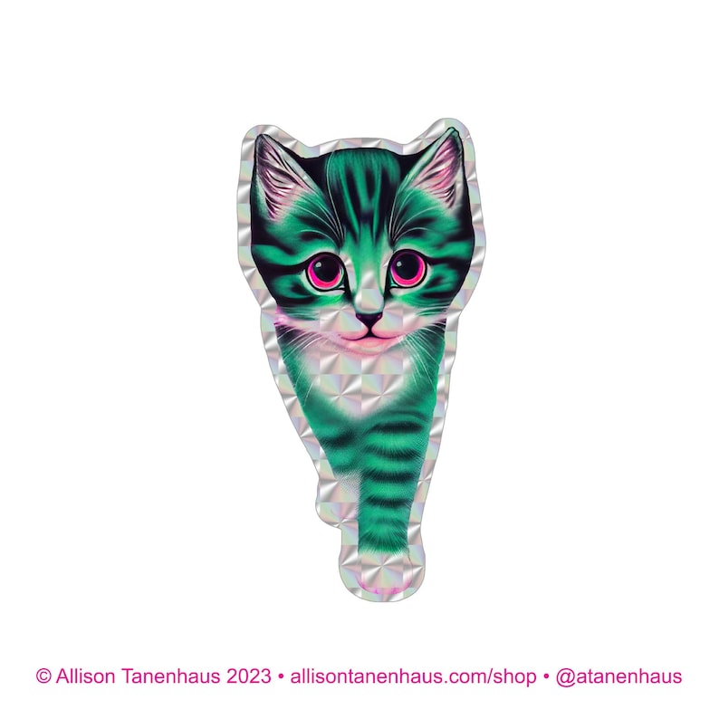 Prismatic Tabby Cat Sticker. Vinyl Kitty Sticker. Cat Laptop Sticker. Cat Car Sticker. Vinyl Laptop Cat. Waterbottle Cat. Tabby Kitty Art. image 1