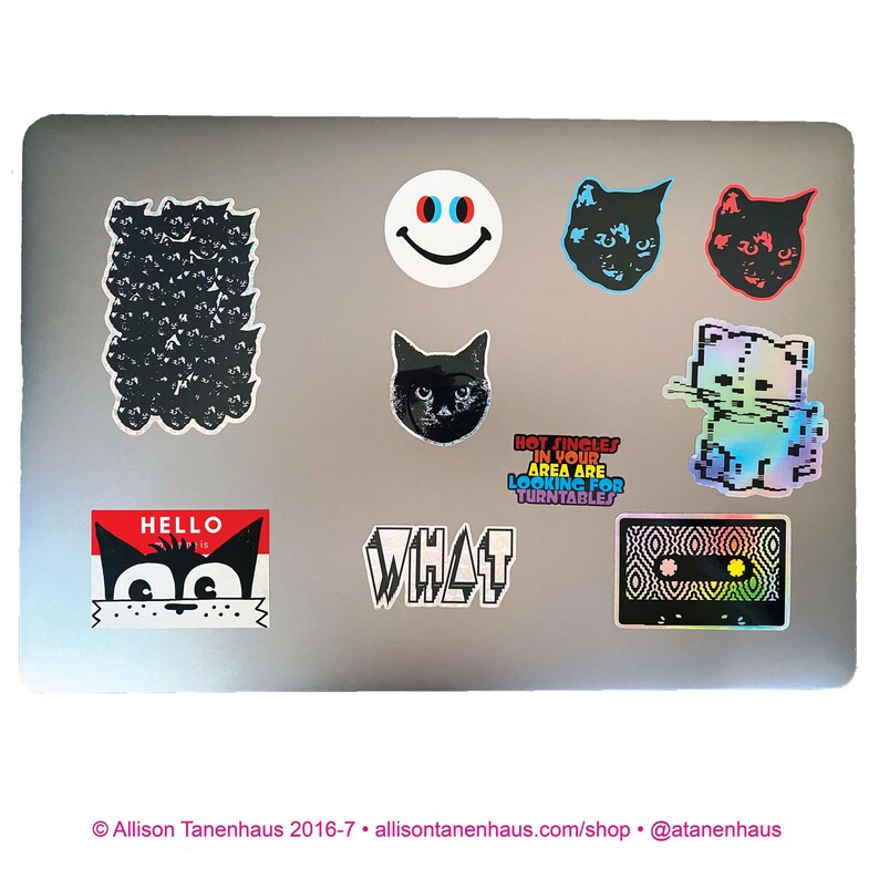Green Tortoiseshell Cat Sticker. Black Cat. Vinyl Kitty Sticker. Cat Laptop Sticker. Cat Car Sticker. Vinyl Laptop Cat. Water Bottle Cat. image 7
