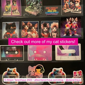 Punk School Portrait Cat Sticker. Vinyl Kitty Sticker. Tortie Cat Laptop Sticker. Cat Car Sticker. Cat Photo Sticker. 1980s Cat Art. image 4