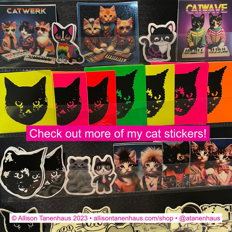 Punk School Portrait Cat Sticker. Vinyl Kitty Sticker. Tortie Cat Laptop Sticker. Cat Car Sticker. Cat Photo Sticker. 1980s Cat Art. image 5