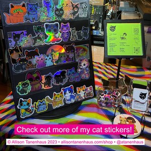 Prismatic Tabby Cat Sticker. Vinyl Kitty Sticker. Cat Laptop Sticker. Cat Car Sticker. Vinyl Laptop Cat. Waterbottle Cat. Tabby Kitty Art. image 3