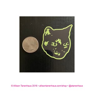 Green Tortoiseshell Cat Sticker. Black Cat. Vinyl Kitty Sticker. Cat Laptop Sticker. Cat Car Sticker. Vinyl Laptop Cat. Water Bottle Cat. image 5