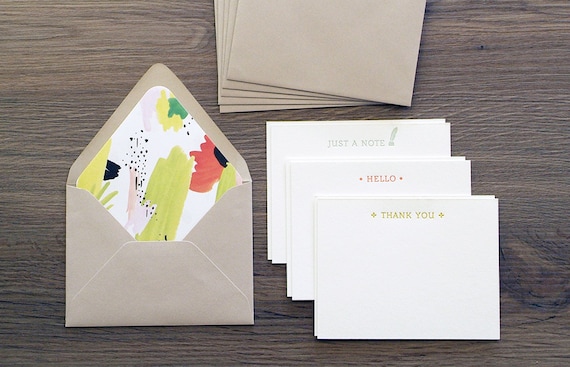 send thank you liner Set of 6 letterpress notecards and envelopes with custom liners notecards mail Plain and Fancy Stationery note