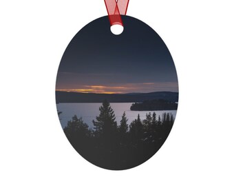 Metal Ornaments, Overlook Rangeley Maine Winter Scene at Sunset - Rangeley Lake