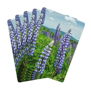 Lupins et montagnes Rangeley ME, cartes à jouer personnalisées paysages du Maine, cadeaux photo personnalisés du Maine, fleurs, nature et paysages