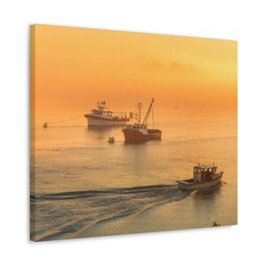 Lubec Maine Lobster Boats Canvas Print: Coastal Sunrise Wall Art