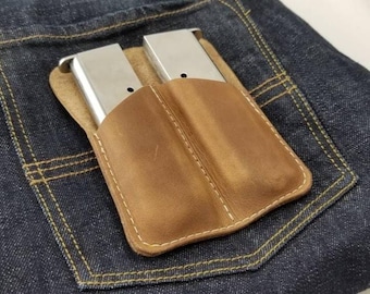 Leather Dual Magazine Holder: Pocket Organizer for .380, 9mm, .45 ACP