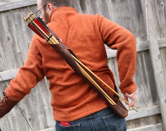 Brown Leather Quiver - Right side reverse draw