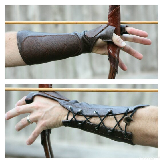Woodland Brown Leather Arm Guard Bow Hand Shooting Glove Left