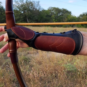 XL Black and Burgundy Leather Arm Guard Bow Hand Shooting Glove, Right Hand, Extra Long