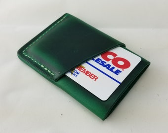 Emerald Green Leather Minimalist Wallet; Horween Green Leather with Pull-up Finish
